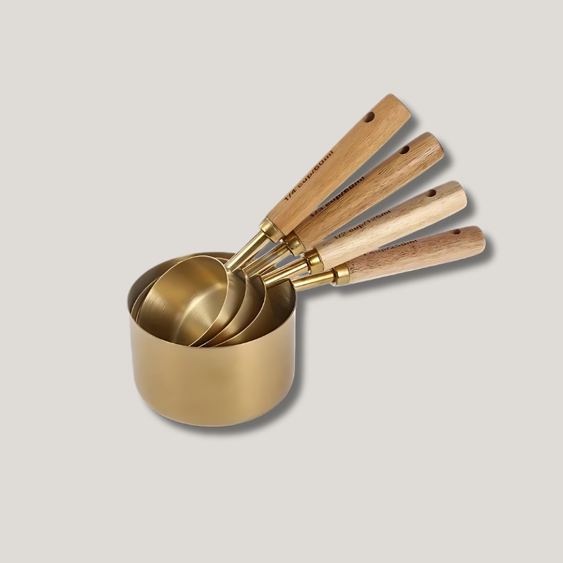 Camille Gold & Wood Measuring Set | Precision Cups & Spoons for Baking & Cooking