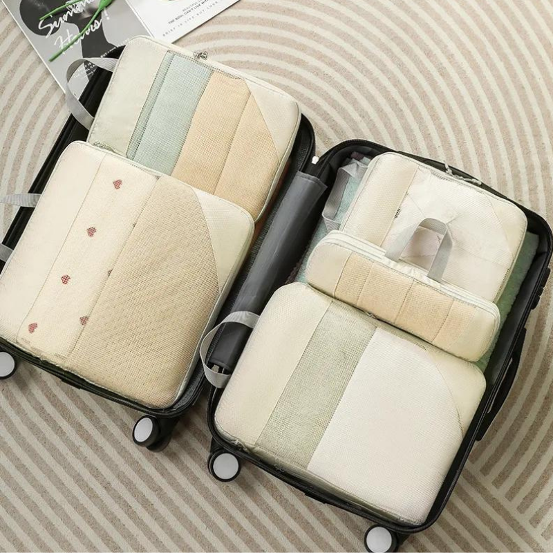 Bonnie 60% Size Reduction Compression Packing Cubes Set |  Travel Organizer 5pcs (Beige)