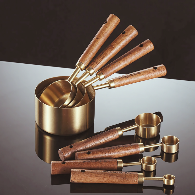 Camille Gold & Wood Measuring Set | Precision Cups & Spoons for Baking & Cooking