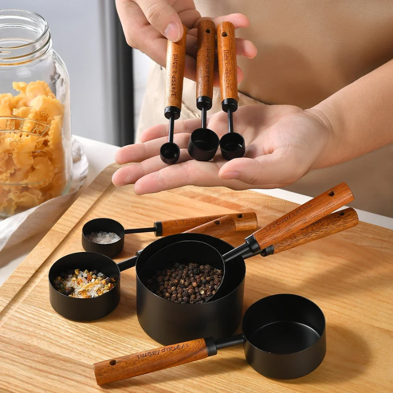 Camille Gold & Wood Measuring Set | Precision Cups & Spoons for Baking & Cooking