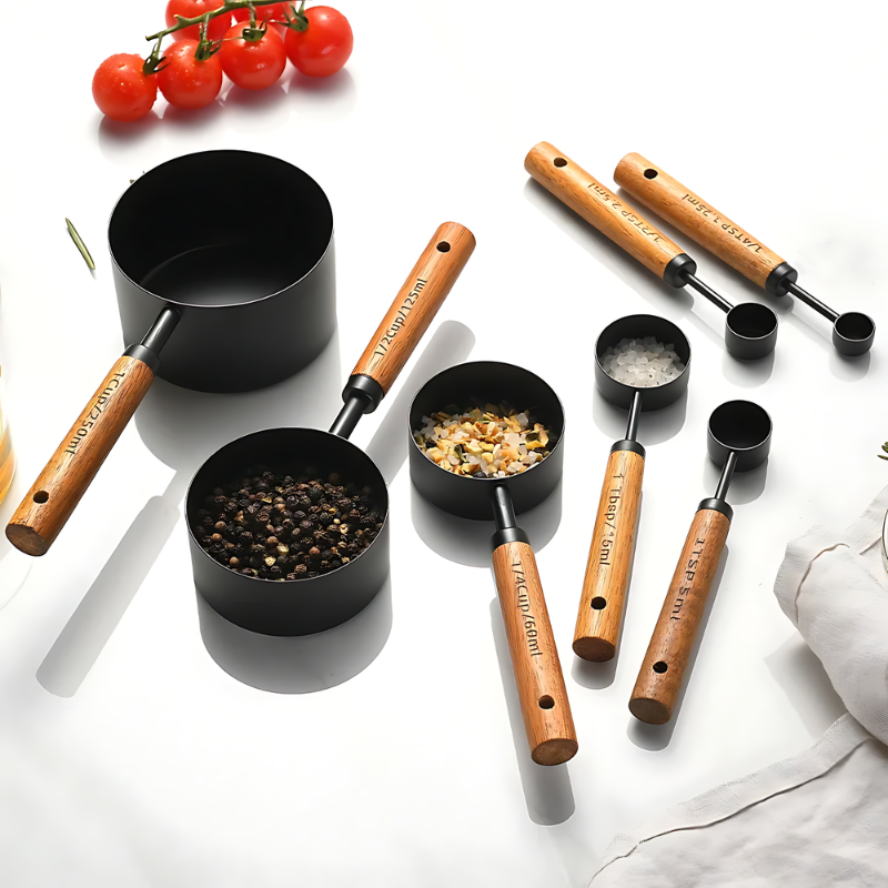 Camille Gold & Wood Measuring Set | Precision Cups & Spoons for Baking & Cooking