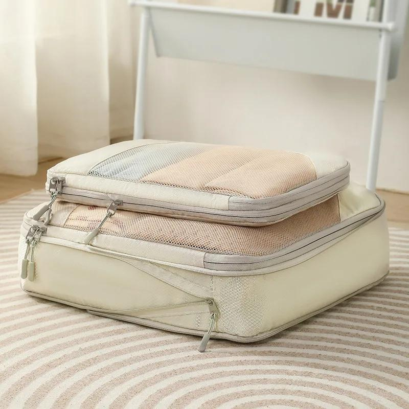 Bonnie 60% Size Reduction Compression Packing Cubes Set |  Travel Organizer 5pcs (Beige)